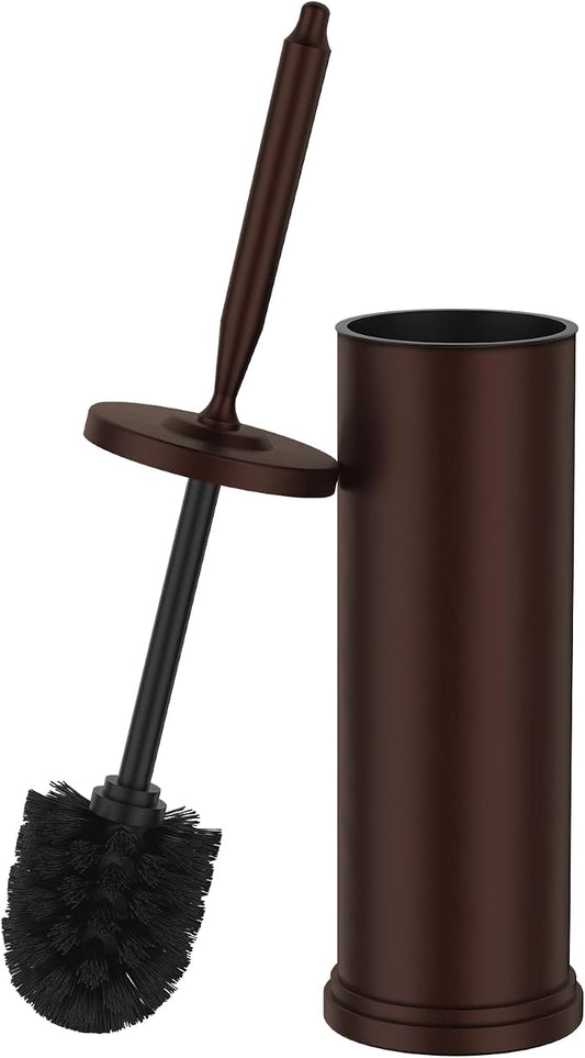Stainless Steel Toilet Brush and Holder Set : Weighted Stable Base, Removable Inner Tube.Long Handle Toilet Bowl Brush Splash-Proof Design for Deep Cleaning & Space-Saving Storage,Bronze