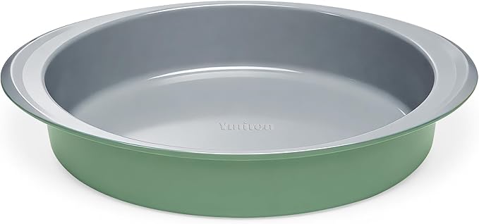 9 Inch Nonstick Round Cake Pan with Handle, Ceramic Coating PFOA PFAS PTFE Free, Aluminized Steel, Oven Safe 550°F, Dishwasher Safe, For Layer Cakes Cheesecakes and Brownies (Pistachio Green)