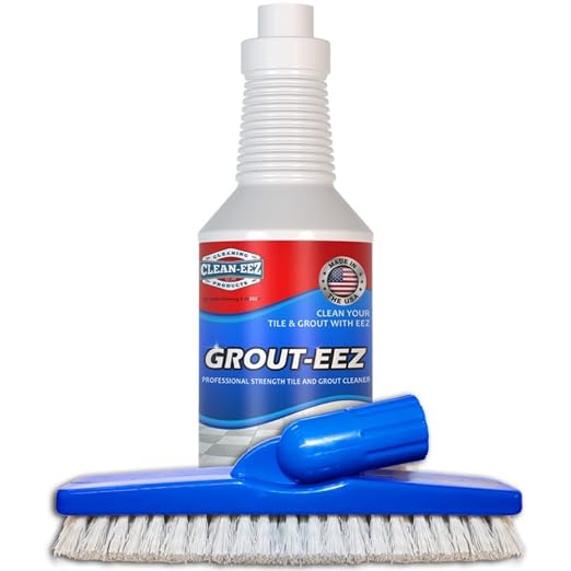 Clean-eez Grout-eez Tile Cleaner with Stand-Up Brush Head – Heavy-Duty Stain Remover for Ceramic and Porcelain Floors – Safe for Colored Grout – Not for Natural Stone – Pole Not Included - 32 oz