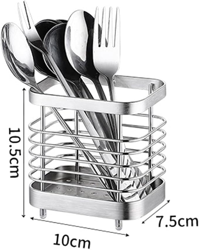 Utensil Holder, Stainless Steel Sink Utensils Holder Countertop, Kitchen Utensil Drying Caddy, Cutlery Drainer for Utensil, Rust-Proof Cutlery Sink Organizer (Silver)