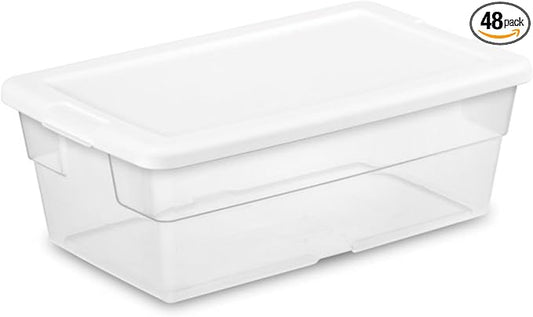 Sterilite 48-Pack 6 Quart Storage Box, Stackable Clear Plastic Bins with Snap-On Lids – Heavy-Duty Organizing Containers for Closet, Bathroom & Office