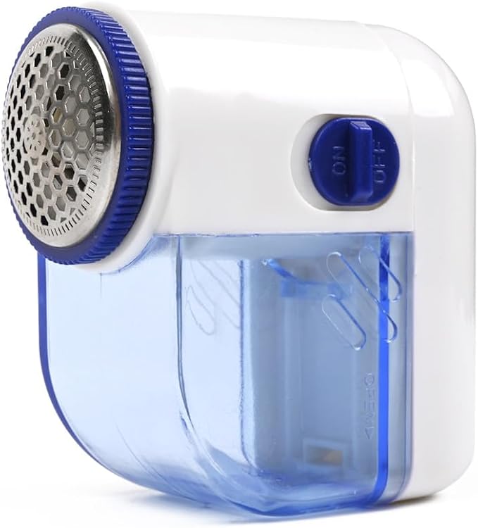 Fabric Shaver, Lint Remover for Clothes (Blue and White) | Electric Lint Shaver with 3-Leaf Blades, Battery Operated, Remove Clothes Fuzz, Lint Balls, Pills
