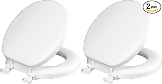 Mayfair Padded Toilet Seat, Cushioned Soft Vinyl over Wood Core Seat, Secure Hinges, Easy Clean, Made in USA, Round, White (Pack of 2)