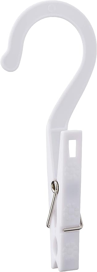 Fox Run Laundry Hooks, Set of 10 Clothing Pin Hooks with Hanging Clips | Easily Hang & Dry Clothes | Great For Arts & Crafts | Plastic Clothespins With Hooks | White Hanging Laundry Clips
