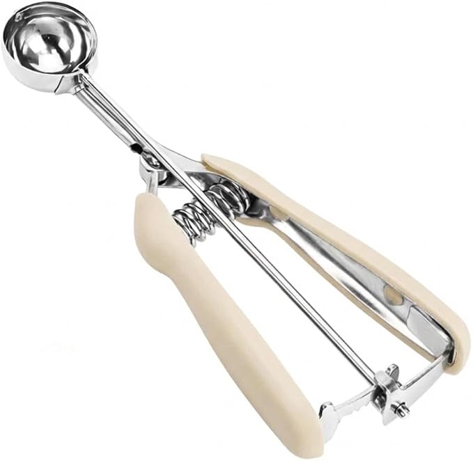 Mini Cookie Scoop, 2Tsp/10ml/0.34oz Cookie Scoops for Baking, 18/8 Stainless Steel Cookie Scooper for Baking, Cookie Dough Scoop with Non-slip Grip (White)