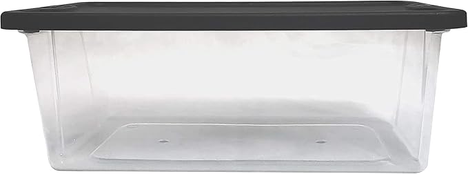 HOMZ Snaplock Clear Plastic Bin 6 Quart/1.5 Gallon | Storage Tote with Secure Lid | for Home, Office, Garage, Dorm Room Organizer | Stackable & Nestable | Black Lid, Pack of 10