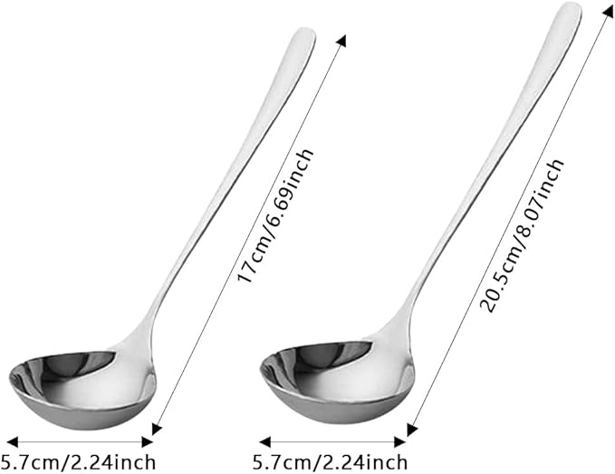 Soup Ladle, 2Pcs 304 Stainless Steel Ladle Spoon Small Gravy Soup Ladle Kitchen Utensil Cooking Serving Spoon for Cooking Buffet, Party, Kitchen(COLOR:sliver)