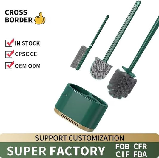 Toilet Brush and Plunger Set, 3-in-1 Design, Silicone Bristles, Wall Bracket, Dark Green, Plastic Handle, Silicone and Polypropylene Material, Toilet Brush, Holder and Wall Bracket Included