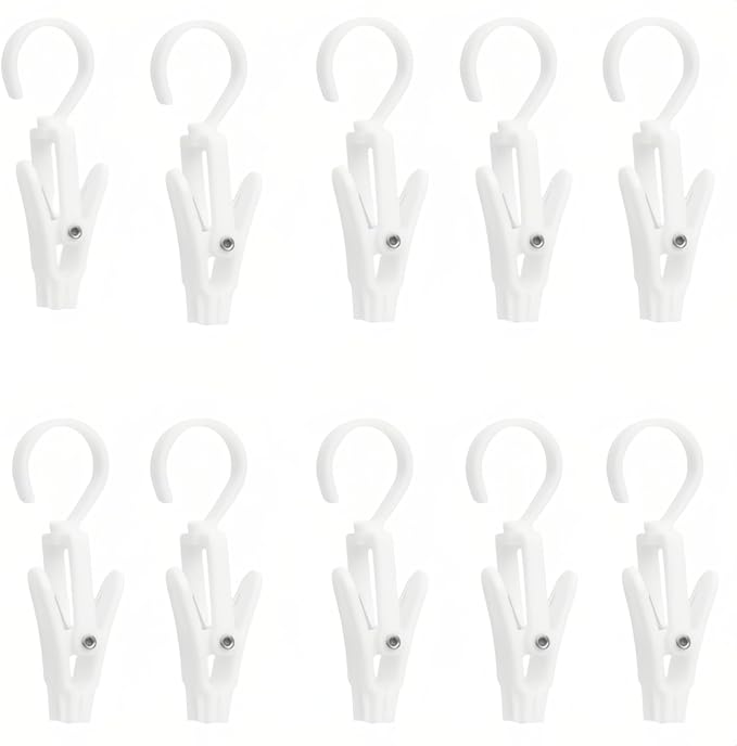 10-Pack Heavy Duty Swivel Clothes Pins - 360° Rotating Hooks for Laundry, Beach Towels, Curtains, Rustproof Stainless Steel Spring, Non-Slip Grip (4.3", White)