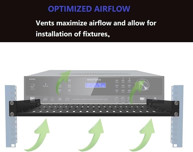 1U Vented Server Rack Shelf Depth Adjustable 14-17", 2 PCS | Metal Cantilever Server Rack Mount Tray for 19 inch Networking Equipments Rack Cabinet, Black (1U14In2PCS)