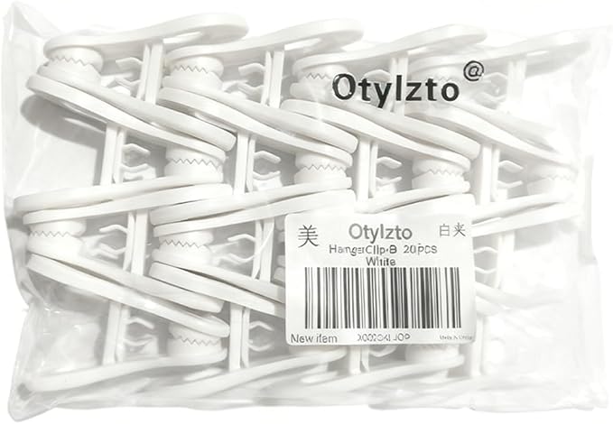 Otylzto 20PCS Multi-Purpose White Hanger Clips, Standard Plastic Clips | fits standard hangers, ideal for organizing clothes, skirts & pants ,clothes hanger clips