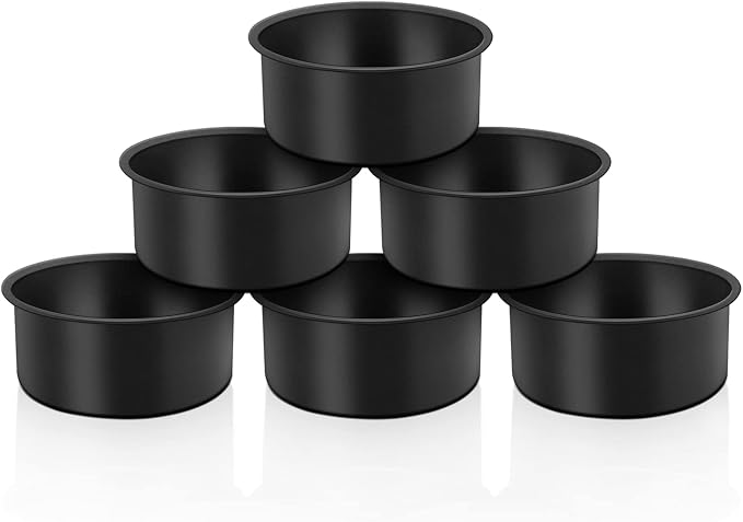 TeamFar 4 Inch Cake Pan, 6pcs Mini Round Baking Layer Cake Pan, with Non-Stick Coating Stainless Steel Core for Birthday, Party, Wedding, Healthy & Heatproof, Release Easily & Easy Clean