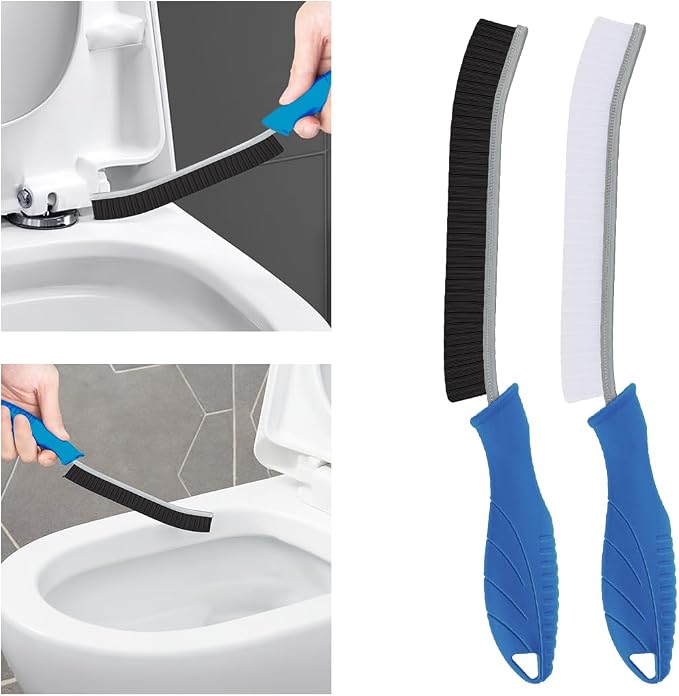 TQRR 2 Pcs Toilet Scrubber Brush, Bathroom Cleaning Brush with Hanging Hole | Multifunctional Hard Bristle Crevice Cleaning Brush,Gap Brush, Cleaner Tools for Sinks, Shower, Tile, Grout (2, Navy Blue)