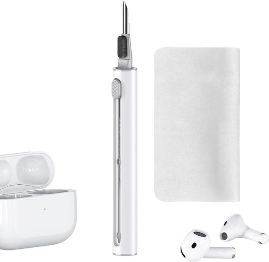 Inesore Multi Cleaning Kit for AirPods & All Earbuds (White+Cleaning Cloth) | Metal Tip, High-Density Soft Brush, Flocked Sponge Tip, 3 in 1 Design, Compact & Lightweight, Easy Operation, Easy to Carry