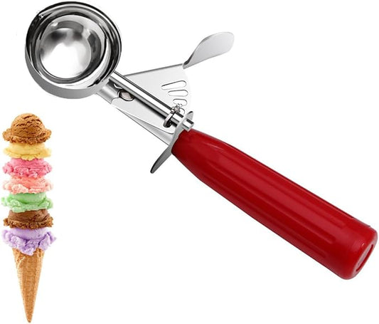 TOPKITCHEN Commercial-Grade Ice Cream Scoop 1.33 oz, 18/8 Stainless Steel Cookie Scoop with Plastic Handle, Portion Control Disher Scoop for Bakeries, Restaurants & Dessert Shops, #24, Red