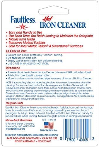 FAULTLESS Hot Iron Cleaner, Non-Toxic Steam Iron Cleaner, Removes Melted Fabrics, Glue, Hard Water, Lime Deposits & Starch - 2 X 0.17 oz Tubes Blister Packs