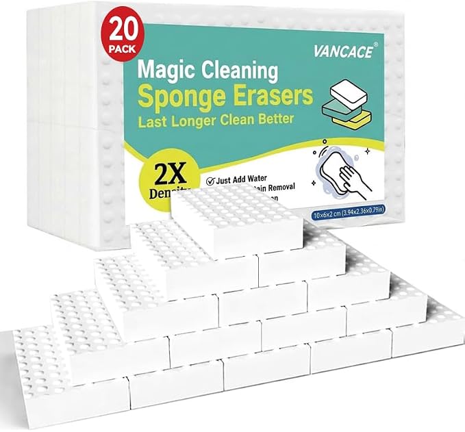 Magic Sponges Cleaning Eraser 10 Pack, 2X Compressed Melamine Sponge Cleaner, Melamine Foam All Purpose Cleaning Pads, Heavy Duty Stain Remover for Home Kitchen Bathroom Sneaker Car