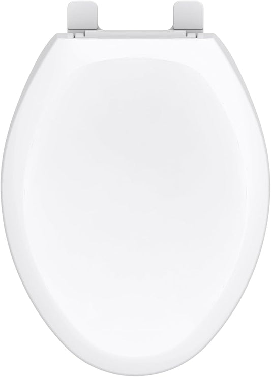Gerber Elongated Toilet Seat with Cover, Soft Close, No Slam, Quick & Easy Install, Heavy-Duty Plastic, Adjustable Fit for Standard Elongated Toilets, Durable & Fade-Resistant, White G0099213
