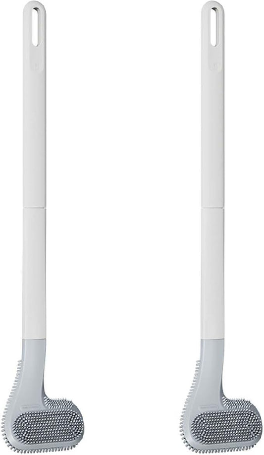 Toilet Brush, Long Handle Golf Toilet Brush with Holder 360° Deep Cleaning Flexible Silicone Toilet Cleaner Brush Wall Mounted for Bathroom (2Pcs White Brush)