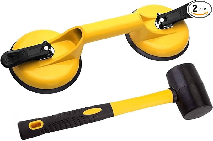 FCHO Floor Gap Fixer Tool for Laminate Floor Gap Repair Include Suction Cup and Mallet (Can't use on scraped surface floor)-Yellow Kit | Vinyl Floor Gap Repair Tool With Suction Cup Mallet Can't use on scraped surface floor, Smooth Surface Use