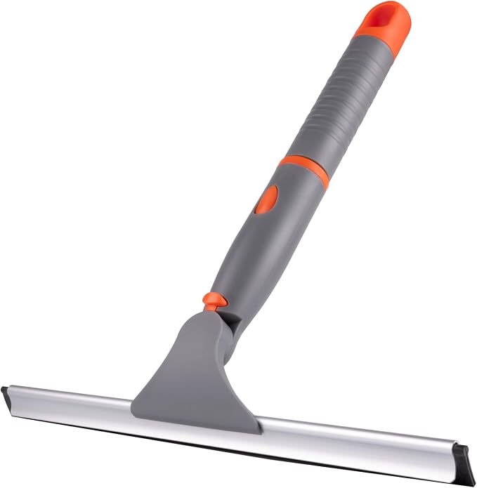 10" Swivel Window Cleaning Squeegee, All-Purpose Anti-Slip Window Squeegee with 2 Blades, Window Cleaner Tool Bathroom Squeegee for Shower Doors, Tile Shower Walls，Mirrors,Car Windshields