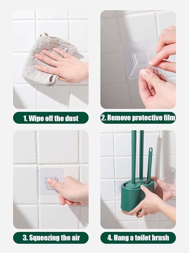 Toilet Brush and Plunger Set, 3-in-1 Design, Silicone Bristles, Wall Bracket, Dark Green, Plastic Handle, Silicone and Polypropylene Material, Toilet Brush, Holder and Wall Bracket Included