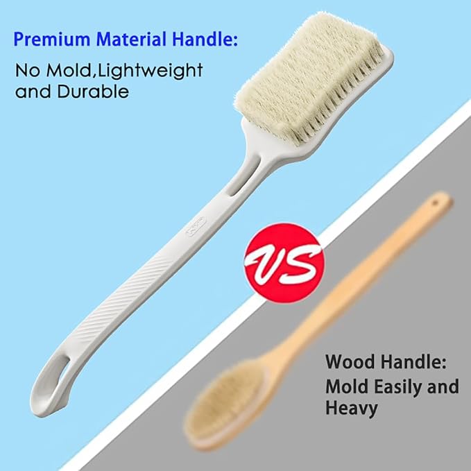 2-piece Back Scrubber for Shower, 14" Long Handle Body Brush, Bath Scrubber | Skin Exfoliating Bath, Massage Bristles Suitable for Wet or Dry, Anti-Slip Lightweight Shower Brush for Men & Women Seniors