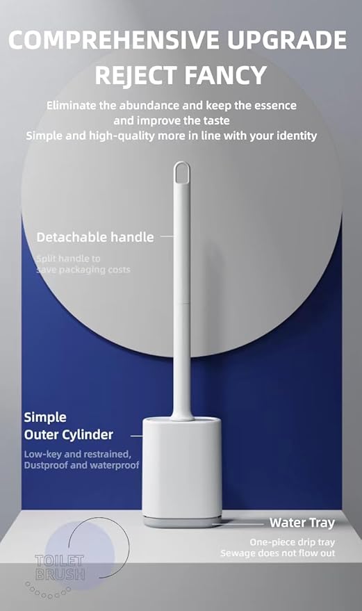 Toilet Brush and Holder Set for Bathroom,Deep Cleaning Silicone Toilet Brushes.T PR Flexible Toilet Bowl Brush, Floor Standing & Wall Mounted Without Drilling. Toilet Bowl Brush with Holder. (White)