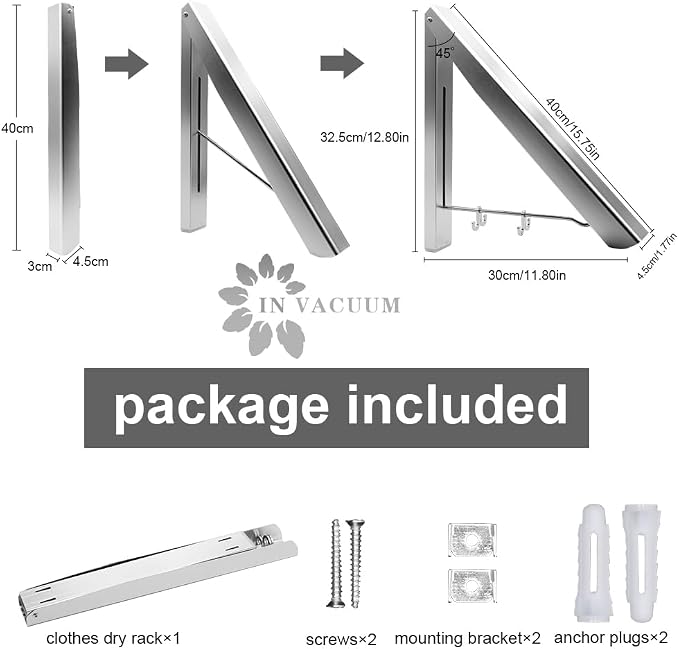 Drying Racks for Laundry Foldable, Wall Mounted Clothes Drying Rack | Retractable Clothes Folding Indoor, Aluminium, Home Storage Organizer Wall Hanger for Clothes (Silver)