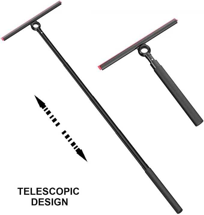Shower Squeegee for Glass Doors, Window Squeegee for Home,Squeegee with Telescopic Extension Pole,Professional Window Cleaning Tool, Black, for Mirror, Glass, Ceramic Tile