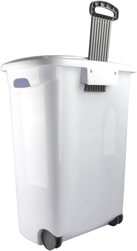 Sterilite Ultra Wheeled Laundry Hamper with Lid, Handle and Wheels for Easy Rolling of Clothes to and from the Laundry Room, Plastic, White, 1-Pack, Portable