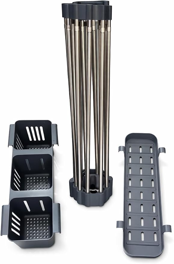 Expandable 304 Stainless Steel Roll Up Dish Drying Rack Over the Sink, Foldable Kichen Sink Drainer, Heat Resistant Space Saving Design