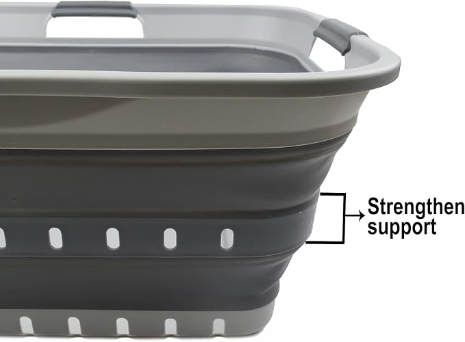 SAMMART 42L (11 gallon) Collapsible Plastic Laundry Basket - Foldable Pop Up Storage Container/Organizer - Portable Basket - Space Saving Hamper (Grey/Dark Grey (Set of 2))