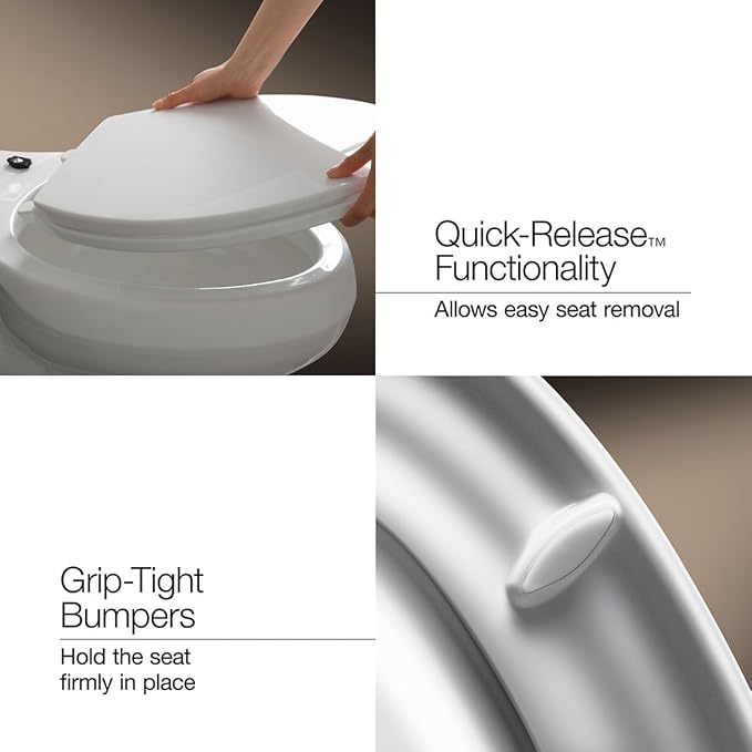 KOHLER 25875-0 Hyten 3" Height, Elevated Soft Close Elongated Toilet Seat, Contoured Seat with Grip-Tight Bumpers, Quick-Attach Hardware, No Slam Toilet Seat, White (Pack of 2)