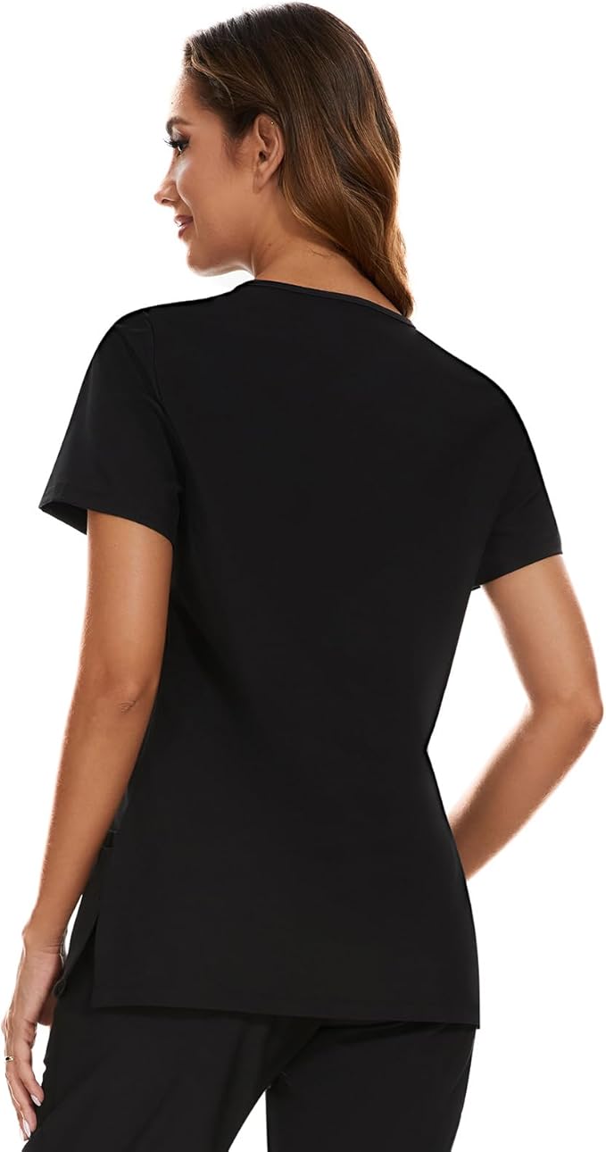 Scrubs Tops for Woman - Soft Stretch, V-Neck Tops | 3 Pockets, Side Split Design, Short Sleeve, Breathable & Lightweight Nursing Shirt, Easy-Care Fabric for All-Day Comfort