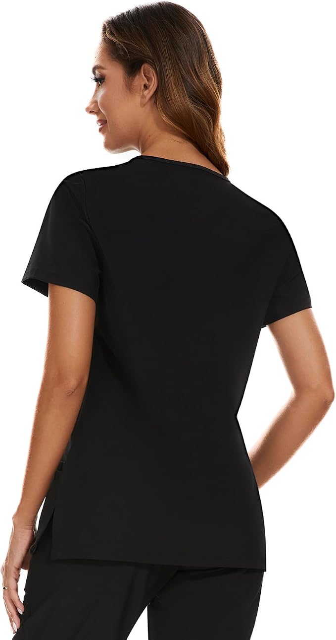 Scrubs Tops for Woman - Soft Stretch, V-Neck Tops | 3 Pockets, Side Split Design, Short Sleeve, Breathable & Lightweight Nursing Shirt, Easy-Care Fabric for All-Day Comfort