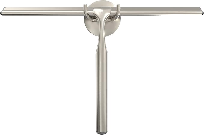Better Living Deluxe XL Shower Squeegee, 12” Blade, Brushed Nickel | Multi-Purpose Silicone Squeegee Blade w/ Storage Hook, Rust-proof Heavy Duty Window, Glass, Shower Scrubber, Windshield Wiper