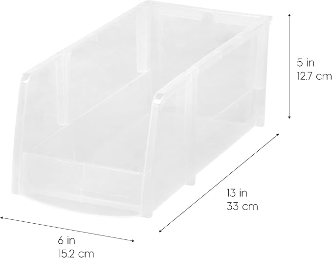 IRIS USA 4-Pack, Large Plastic Stackable Storage Bin Organizer, Clear | Store snacks, cans, coffee pods, and household essentials with clear visibility and open access