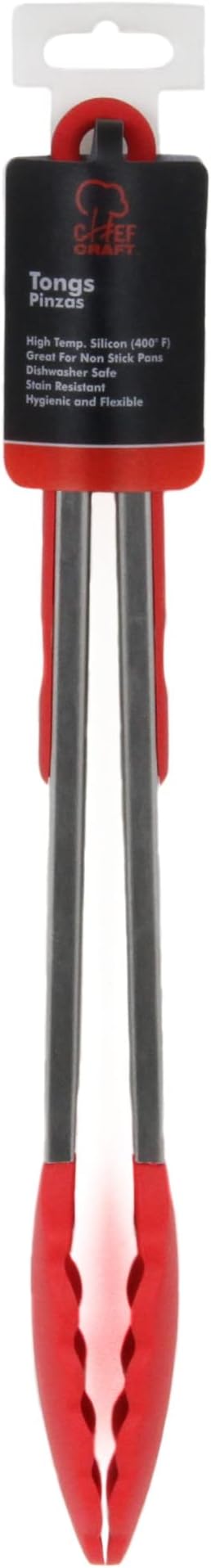 Chef Craft Premium Silicone Tongs, 12 inch, Red