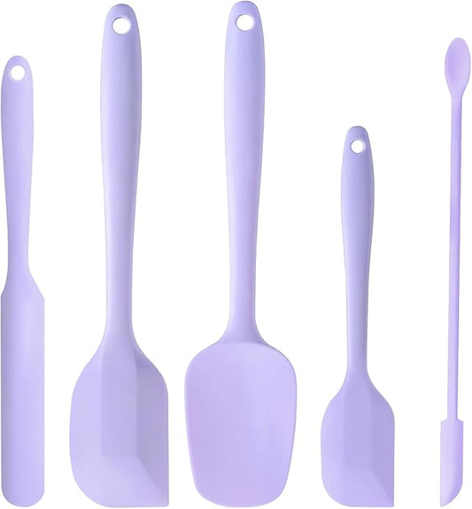 5 Piece Purple Silicone Spatula Set, Heat Resistant Rubber Spatulas Set, Silicone Kitchen Utensils Set Dishwasher Safe for Nonstick Cookware
