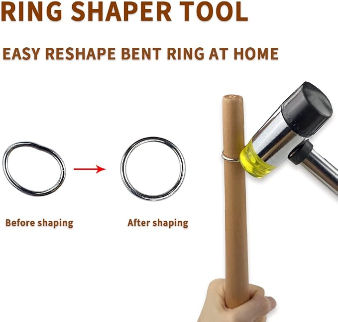 NIUPIKA Jewelers Rubber Hammer Mallet with Wood Ring Mandrel Sizer Sizing Adjuster Ring Shaper Repair Tools Jewelry Making Kit
