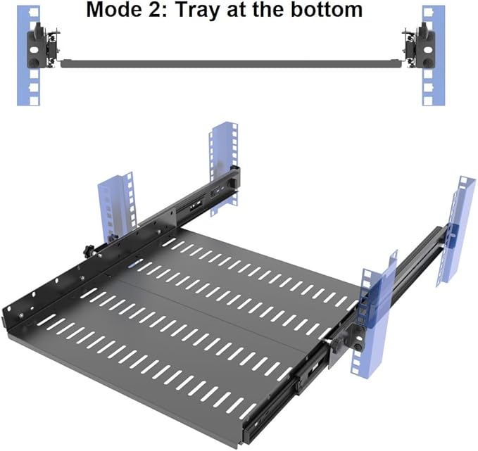 1U 19 inch Sliding 4-Post Vented Rack Mount Tray 14.6-22.3" D | Server Rack Shelf 16-20" Deep with Adjustable Mounting Deep 14.6"-22.3" for 19" Network Rack and Cabinet,Unassembled