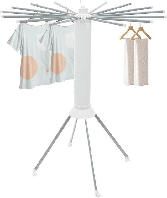 Clothes Drying Rack with Quadruped Support - Portable and Foldable Garment Rack - Household Floor Standing Clothes Laundry Drying Rack with 16 Drying arms for Laundry, Bedrooms