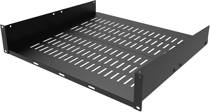 2U 16" Server Rack Shelf for 19-inch Network Rack or Cabinet | Universal Vented Rack Mount Cantilever Tray -16 Inch Deep for Server, IT & Sound Equipment Black (2U16InD)
