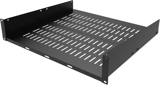 2U 16" Server Rack Shelf for 19-inch Network Rack or Cabinet | Universal Vented Rack Mount Cantilever Tray -16 Inch Deep for Server, IT & Sound Equipment Black (2U16InD)