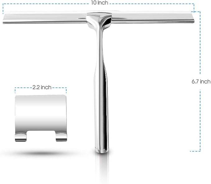 Shower Squeegees Stainless Steel with Self Adhesive Hook Window Squeegees for Shower Doors Bathroom Mirror Wiper, Window Glass Cleaning