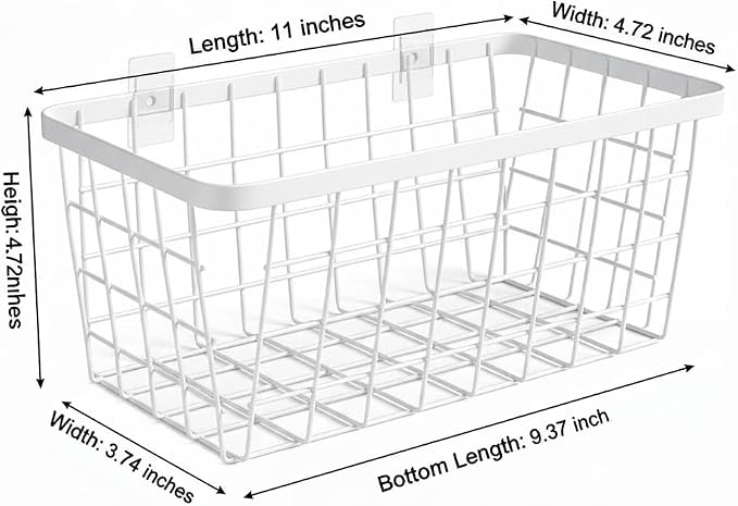 LeleCAT White Hanging Kitchen Baskets For Storage Adhesive Sturdy Small Wire Storage Baskets No Drilling Wall Mounted Kitchen Food Pantry Bathroom Shelf Storage, 4 PACK,White