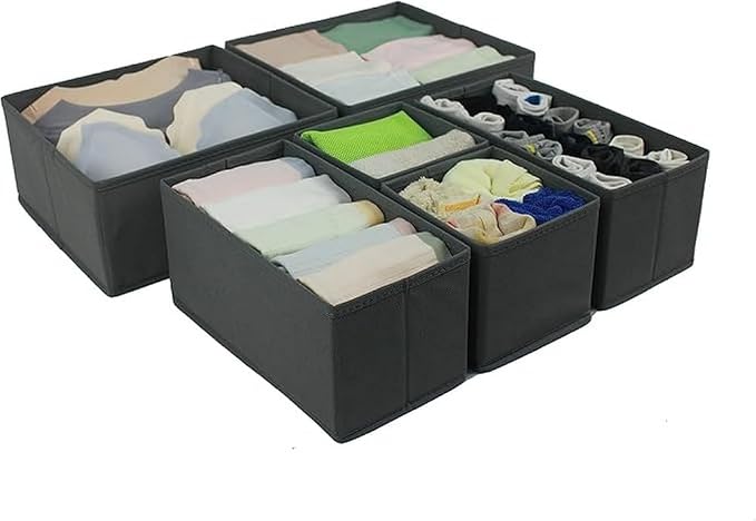 Amazon Basics Cloth Drawer Storage Organizer Boxes for Socks, Underwear and Baby Items Gray (Pack of 60)