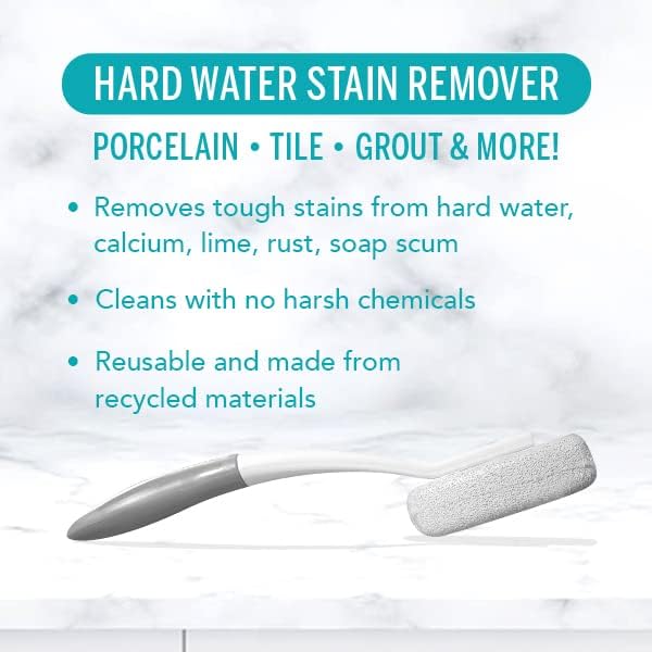 Molly's Marvelous Power Pumice – Toilet Ring & Hard Water Stain Remover, Extra-Long Handle, Chemical-Free Cleaning for Bathroom Surfaces