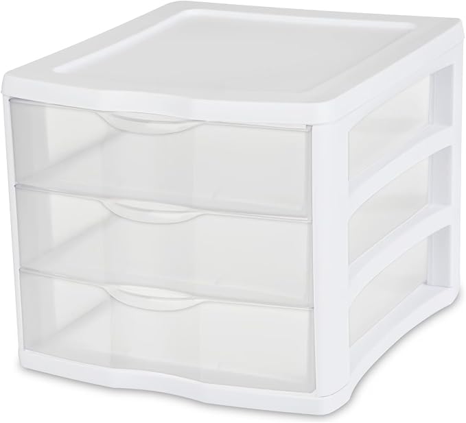 3-Drawer Clear Plastic Desktop Organizer, White | Stackable Design, Anti-Slip Drawer Stops, Letter/A4 Size Fit, 13.50 x 11.00 x 9.63 in, No Assembly Required